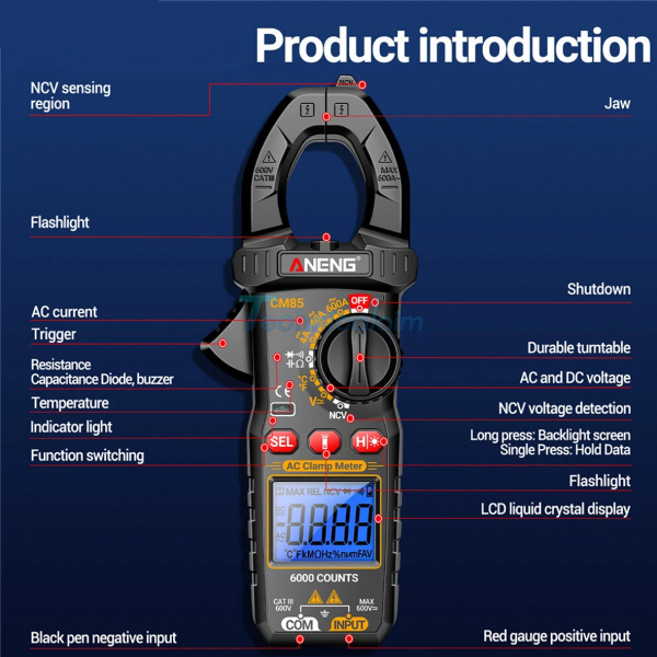 Фото - Струмові (токові) кліщі Aneng CM85 600V AC/DC Voltage, 600A AC Current, NCV, мультиметр, LCD з підсвіткою