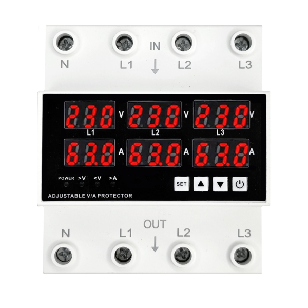 Фото - Реле захисту 3-х фазне напруга/струм 100A 0-500V (L1-L3)/N, 15парам.